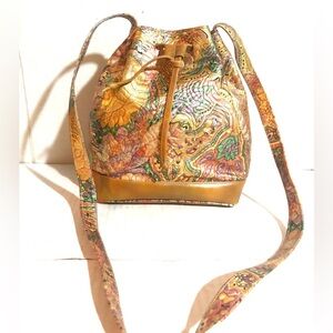 Handmade leather print crossbody bucket  Handbag